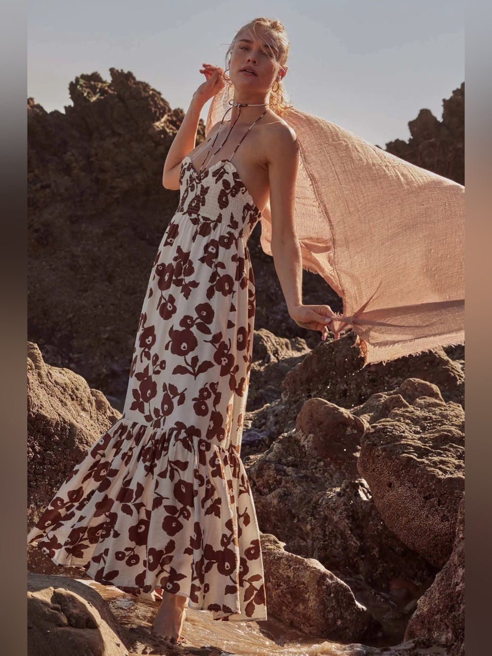 Promesa Poppy Prairie Smocked Floral Halter Maxi Dress - Picture 7 of 8